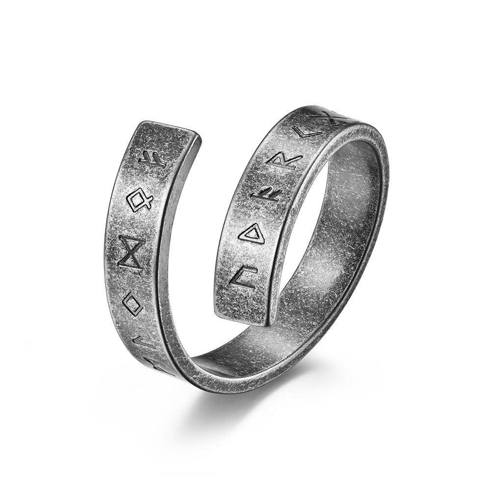 INS Harajuku Viking Totem Text Stainless Steel Ring Gift