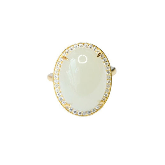 Hetian Jade Oval Sterling Silver Ring