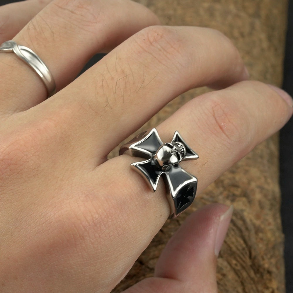 European And American Jewelry Wholesale Men's Titanium Steel Ring Retro Cross Skull Ring Non Rusty Non Allergic