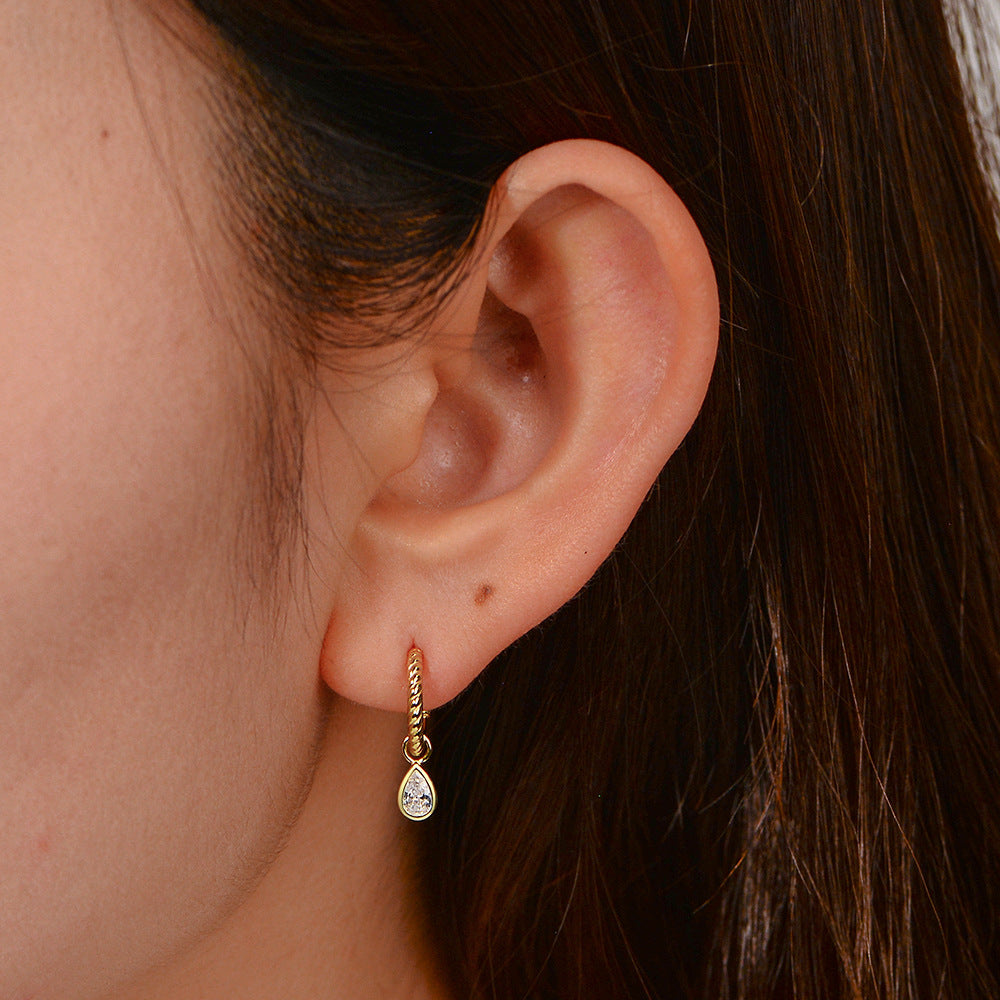 Planderful S925 Sterling Silver C Shaped Drop Earrings With Zircon Sparkle For Women