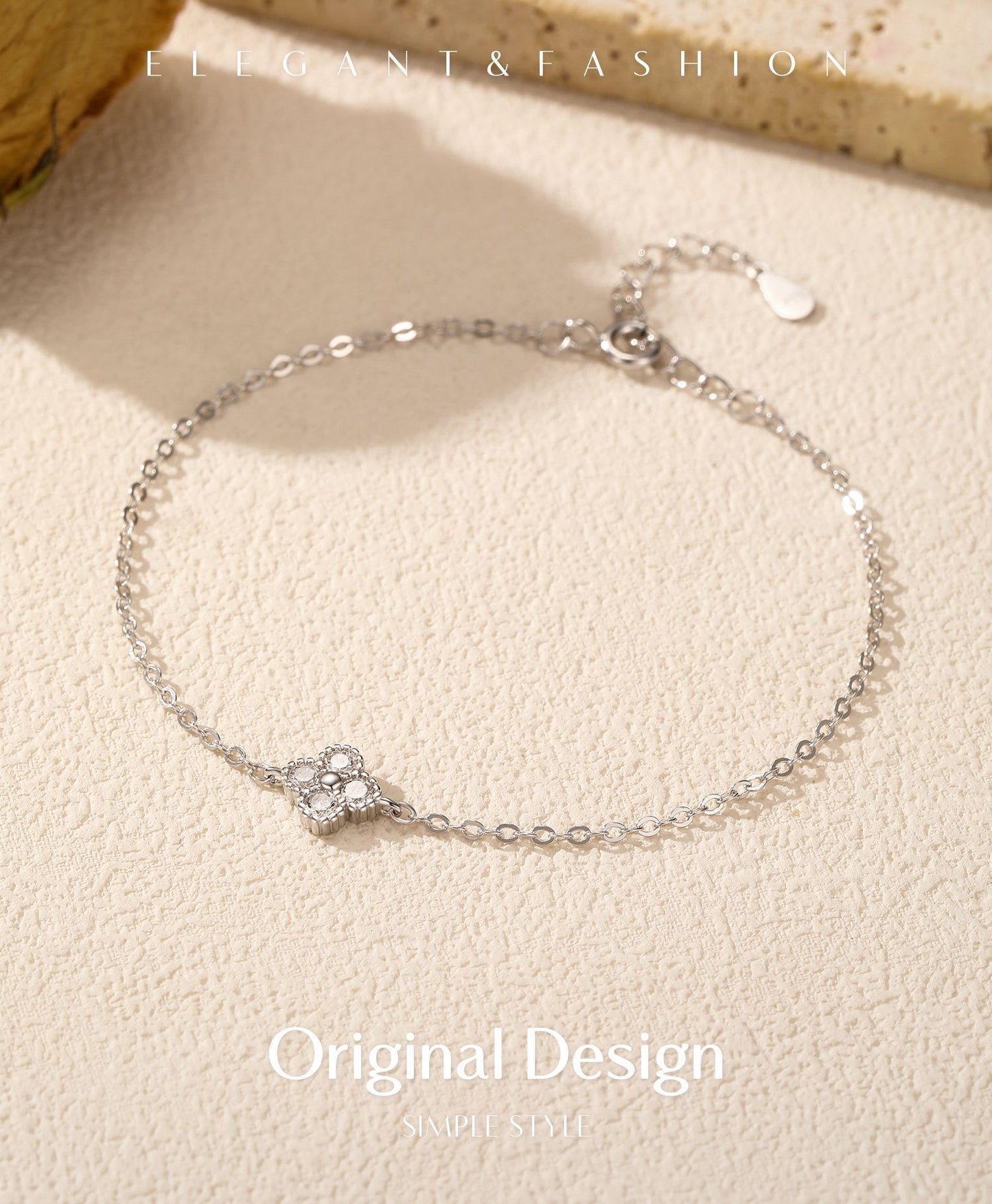 Planderful Everyday Genie Bracelet – Elegant Sterling Silver with Zircon Lucky Clover Design