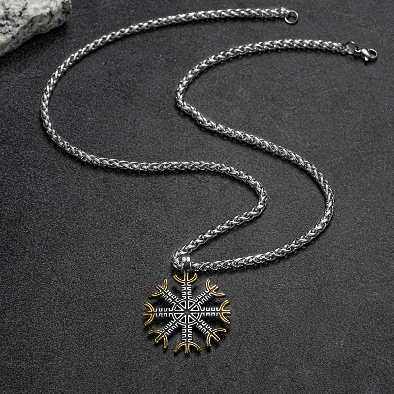 Planderful Everyday Genie Men Stainless Steel Snowflake Pendant Necklace Nordic Viking Style
