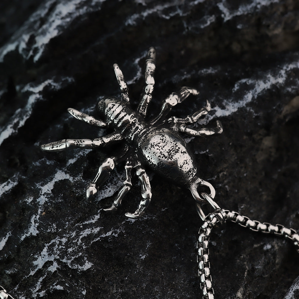 Retro Stainless Steel Men's Poisonous Spider Pendant Necklace
