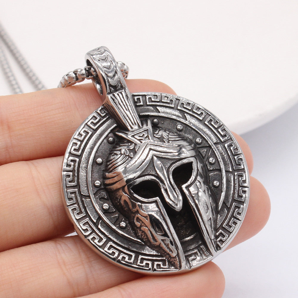 Knight Mask Helmet Round Disk Titanium Steel Pendant for Men
