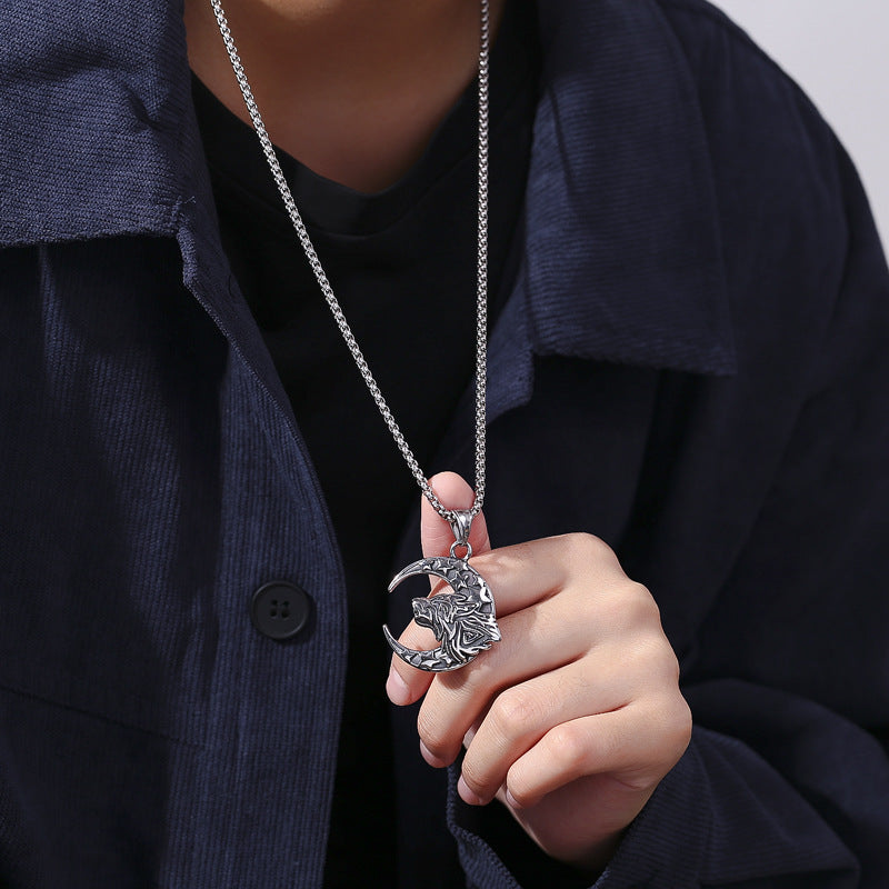 Steel Necklace – Vintage Wolf Head Pendant