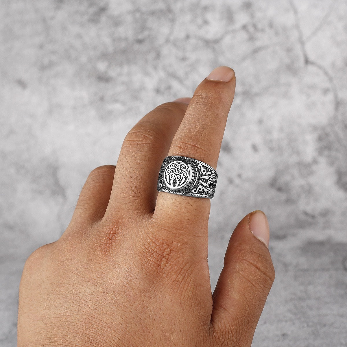 Planderful Everyday Genie Mens Viking Bear Claw Rune Ring Steel Bold Dominant Masculine Accessory