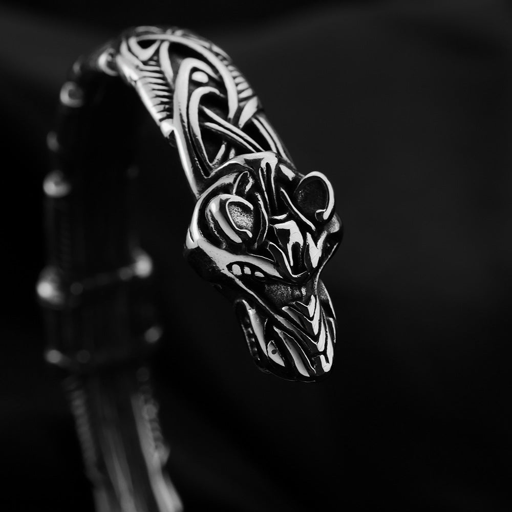 Viking Bracelet for Men Planderful Stainless Steel Wolf Head Vintage Jewelry Durable Everyday Accessory