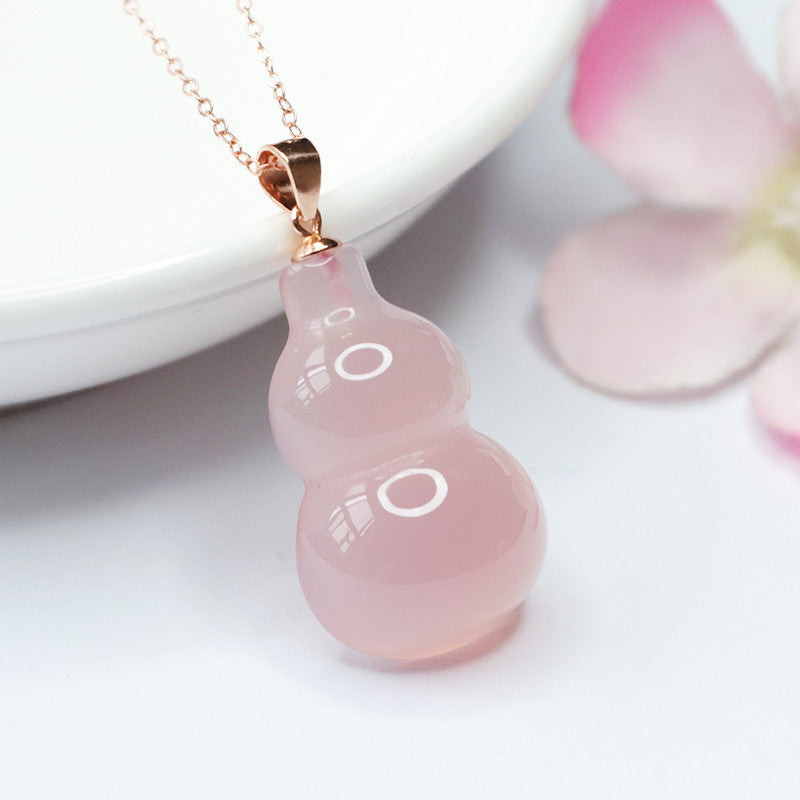 Sterling Silver Necklace with Pink Chalcedony Gourd Pendant