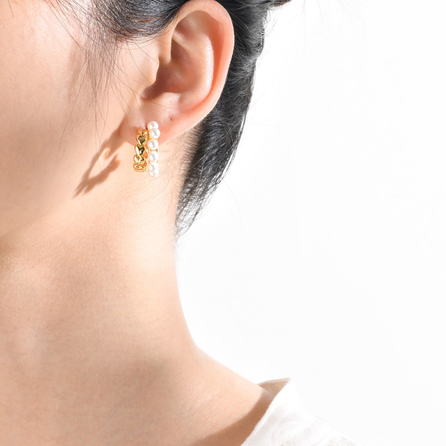 European and American Imitation Pearl Copper Half-Circle Earrings