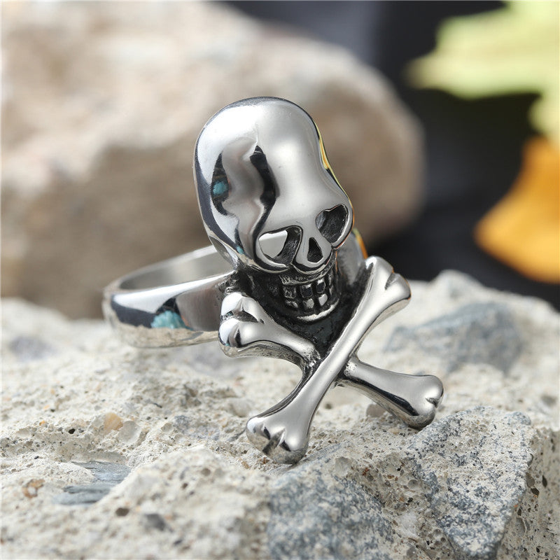 Retro Punk Titanium Steel Skull Hollow Ring for Men - Trendy Stainless Steel Jewelry