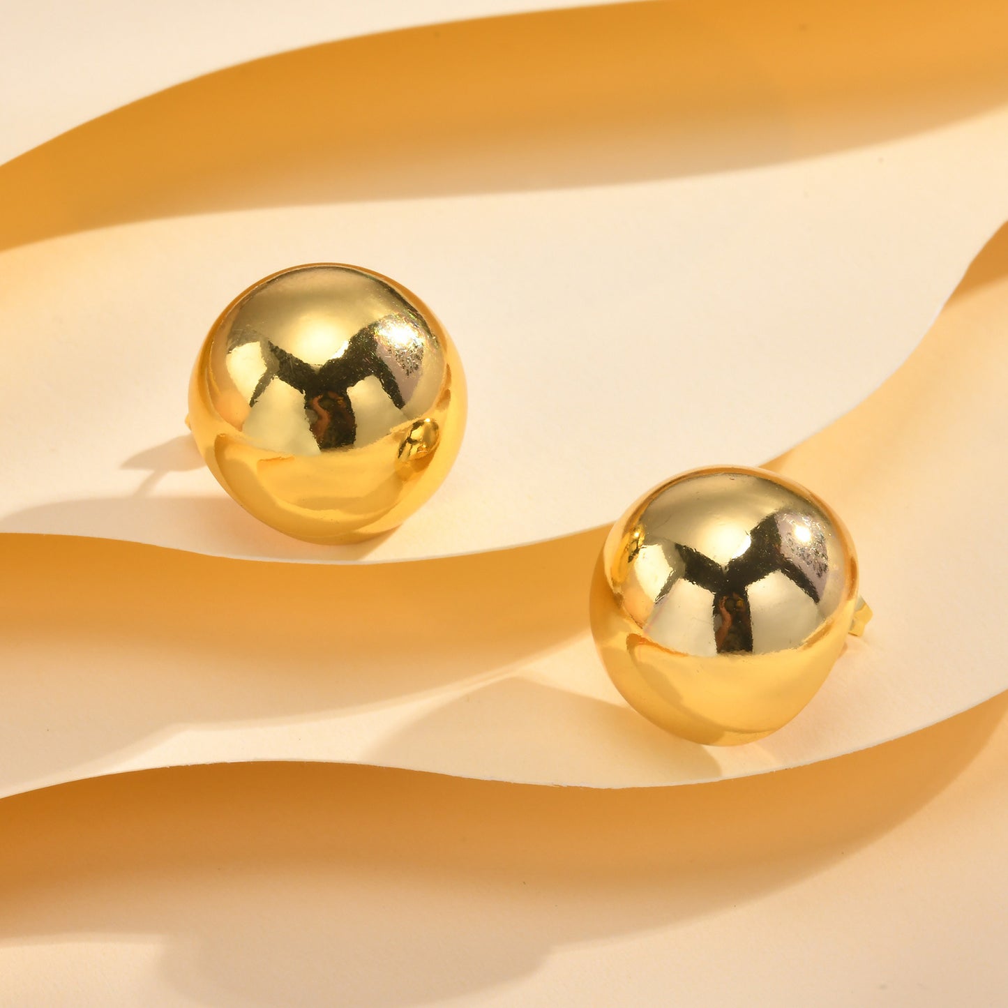 Copper Smooth Semi-Round Stud Earrings Gold Women's Fashion Jewelry