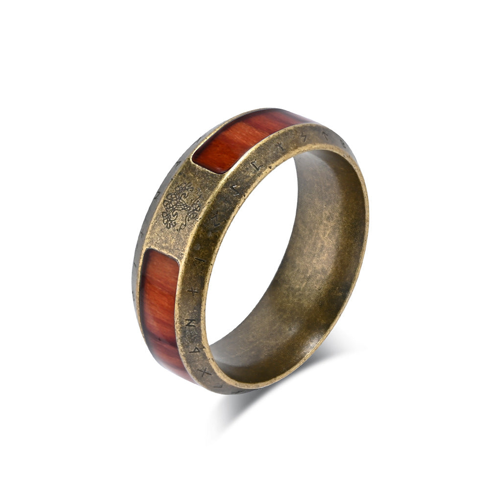 Steel Ring – Vintage Nordic Viking World Tree Men's Ring With Wood Grain Texture And Bold Design