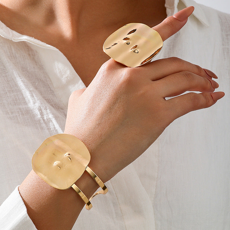 Geometric Love Bracelet and Ring Set for Women's Fashion