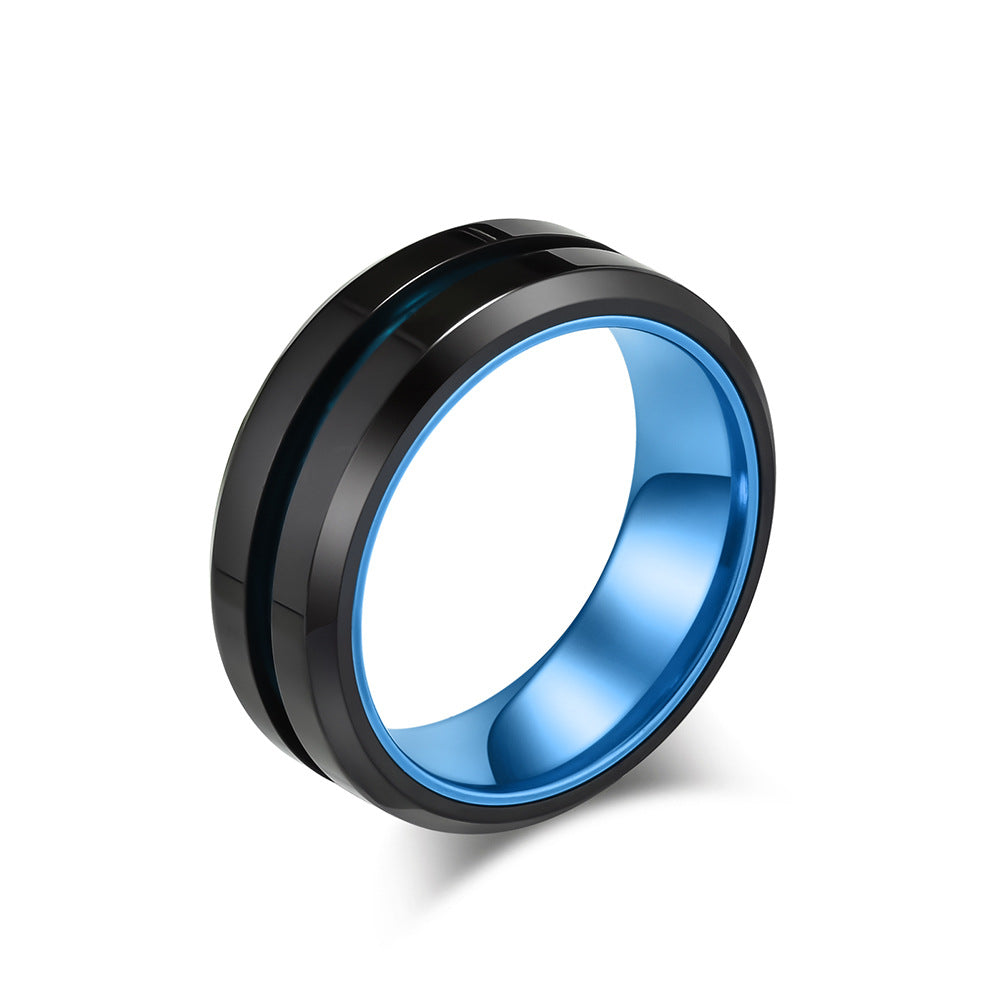 Planderful Men Stainless Steel Ring With Matte Inlaid Alumina Groove Two Color Personalized Hipster Style