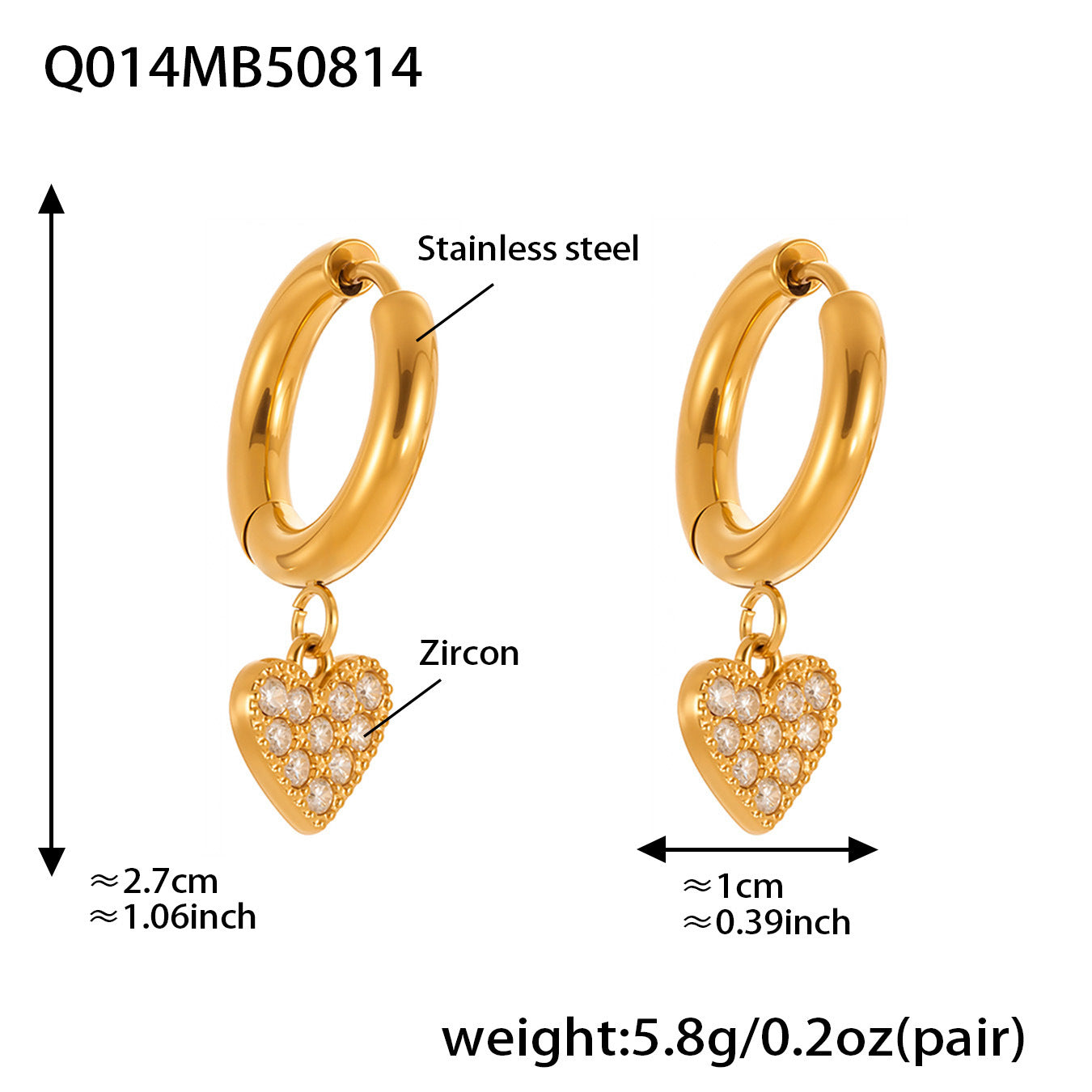Planderful Peach Heart Hollow Titanium Earrings For Women