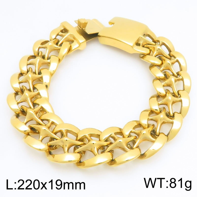 Hip-Hop Rock Street 19mmx Type Hollow Cuban Chain Stainless Steel Men's Bracelet