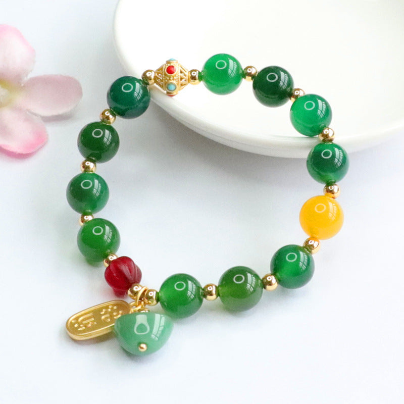 Colorful Agate and Green Chalcedony Tassel Bracelets with Sterling Silver Fortune's Favor Collection