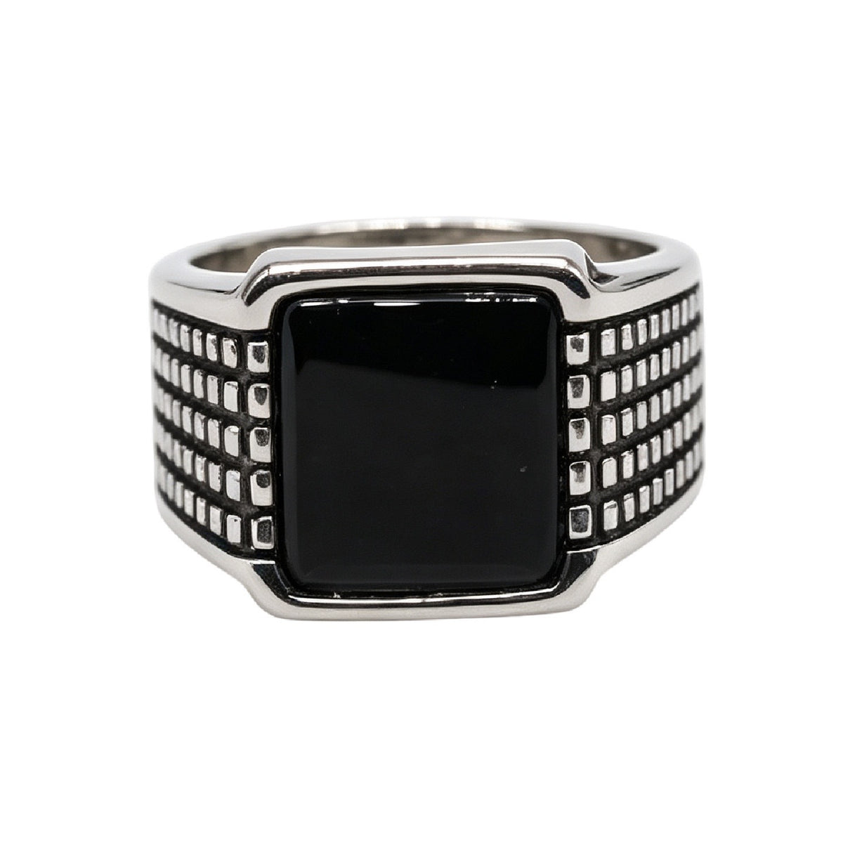 Knight-Style Colored Gemstone Titanium Steel Ring