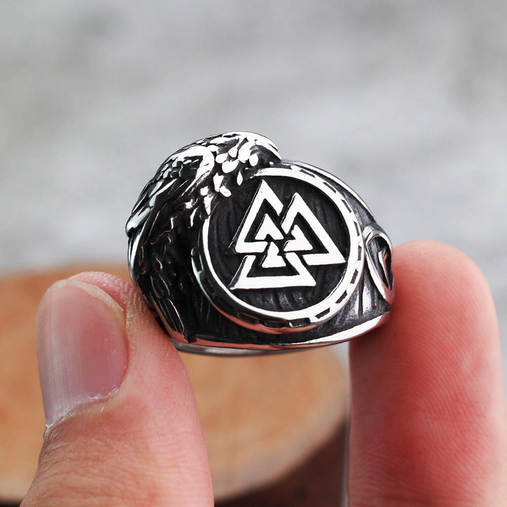 European And American Jewelry Wholesale Men's Titanium Steel Ring Viking Triangle Logo Design