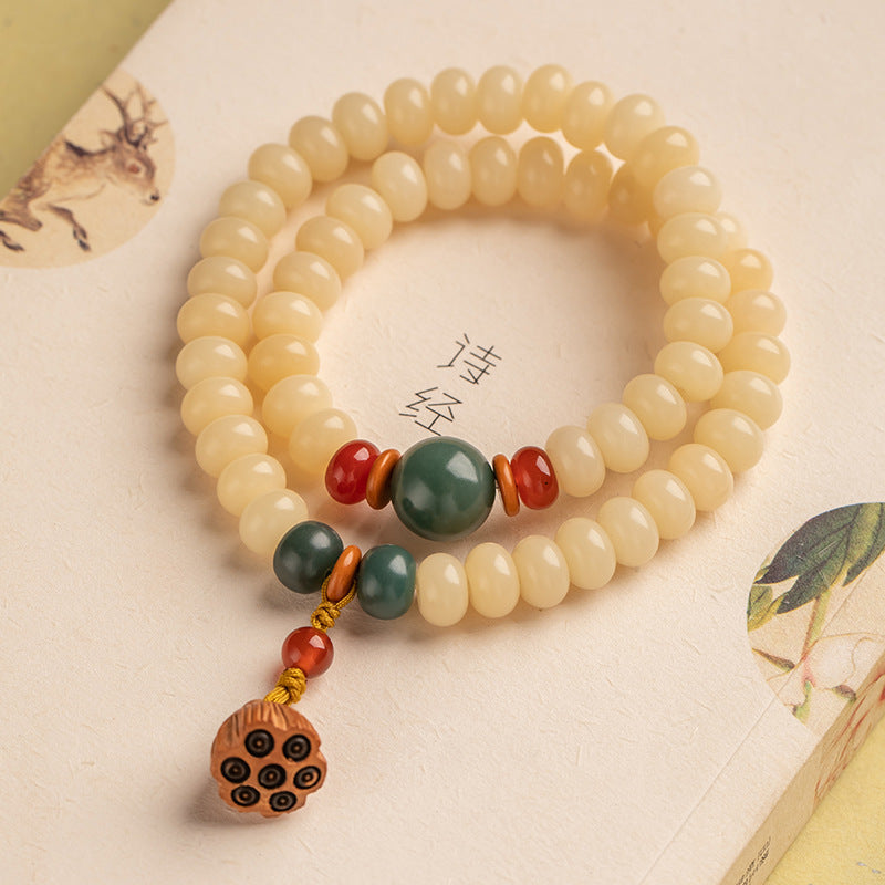 Fortune's Favor Sterling Silver Bodhi Root Bracelet with Topaz and Jade Beads