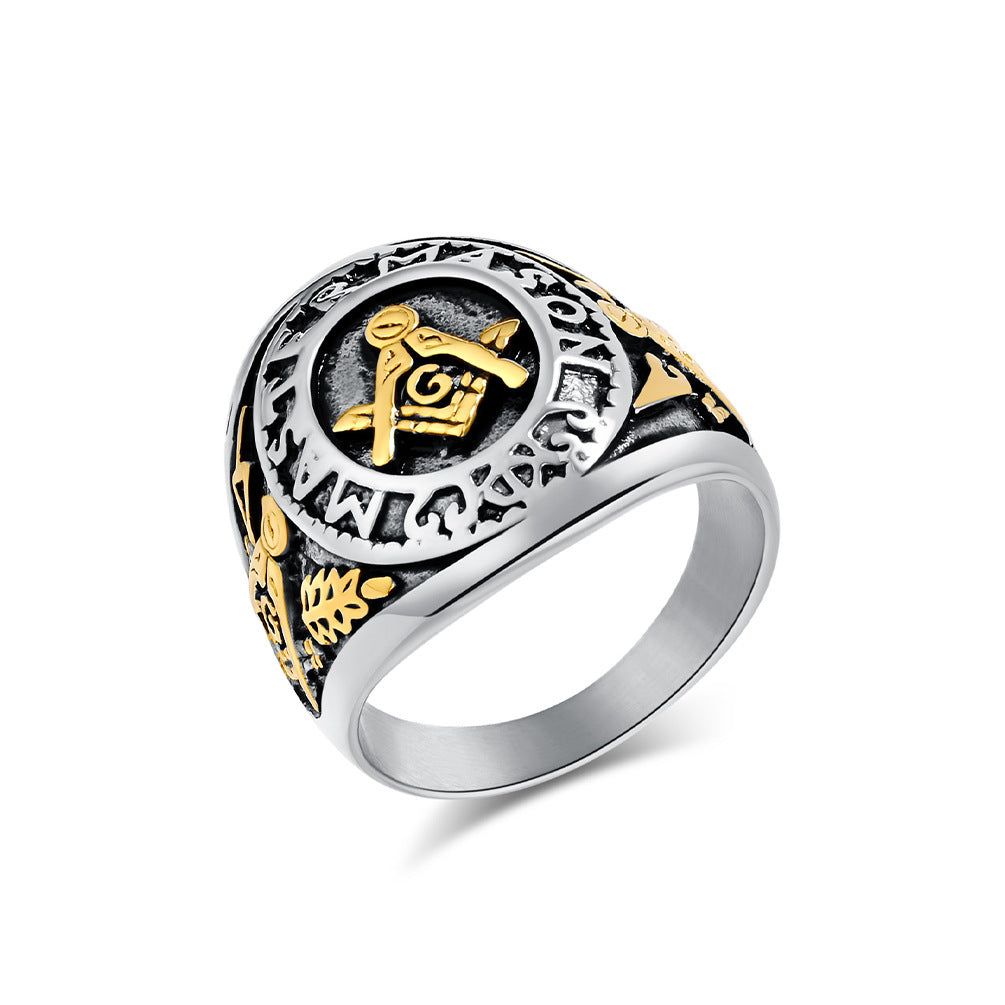 Planderful Freemasonry Ring For Men Titanium Steel Durable Vintage Logo Fraternity Jewelry