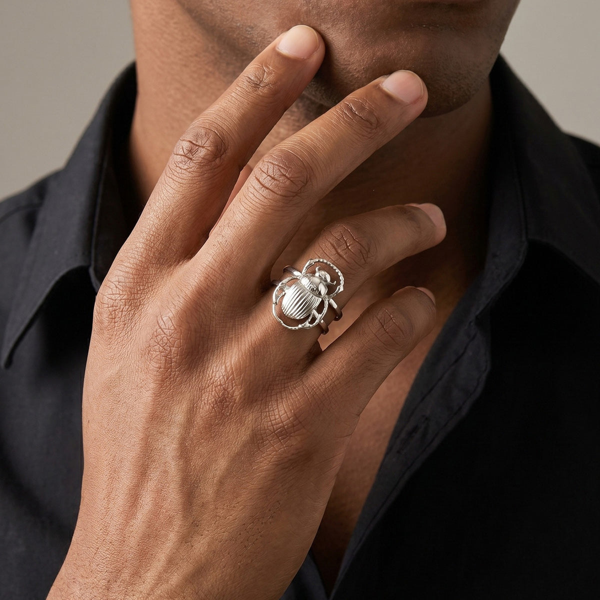 Affordable Stainless Steel Scarab Open Cool Neutral Wind Ring