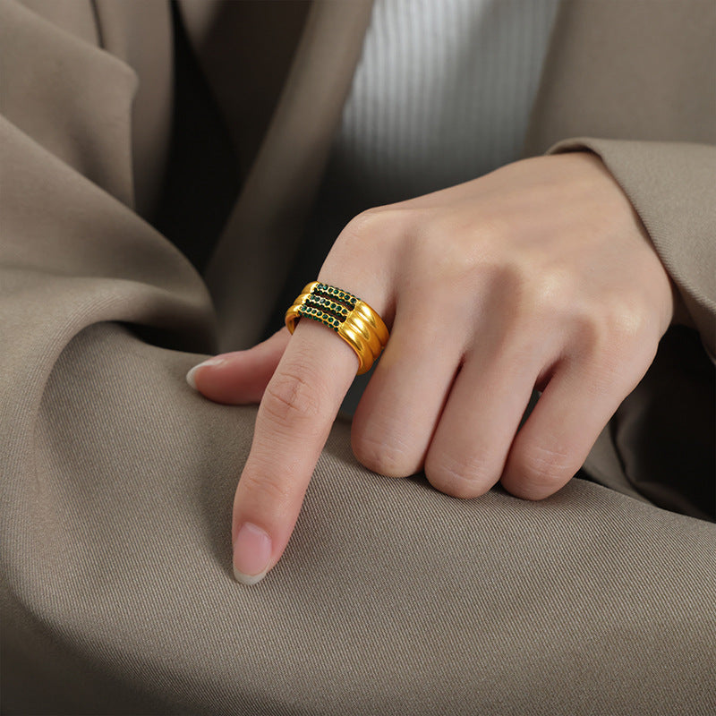 Golden Zircon Multi-Layer Ring Jewelry for Stylish Women