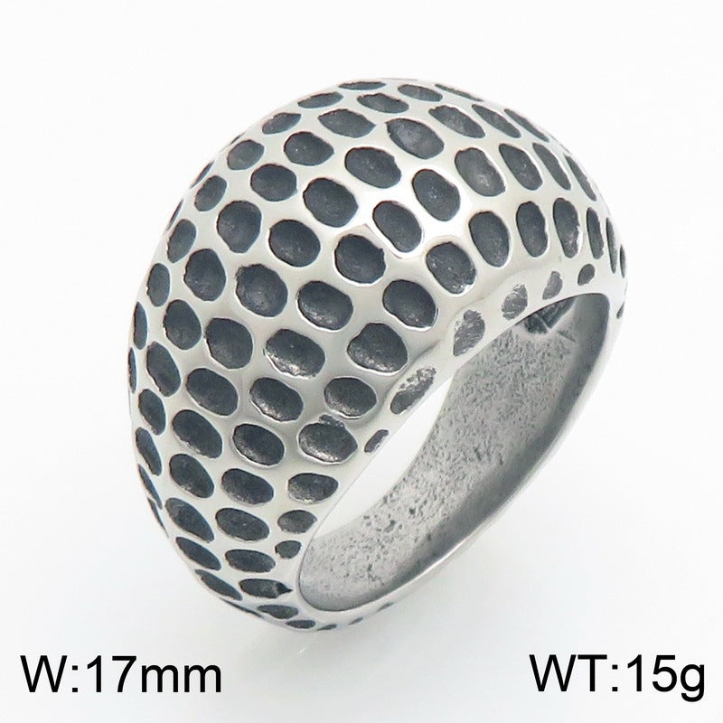 17mm Polka Dot Hammer Spherical Ring Punk Vintage Casting Meteorite Stainless Steel Men's