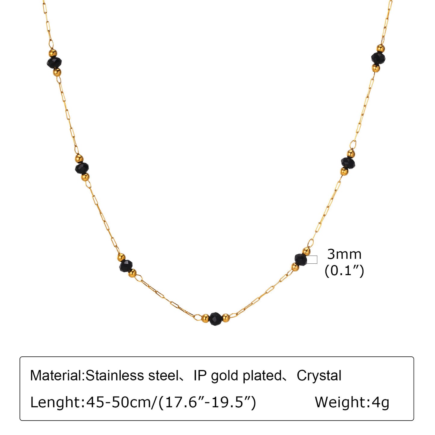 Fashion Personality Ladies Stainless Steel Black Cut Bead Necklace 18K Gold
