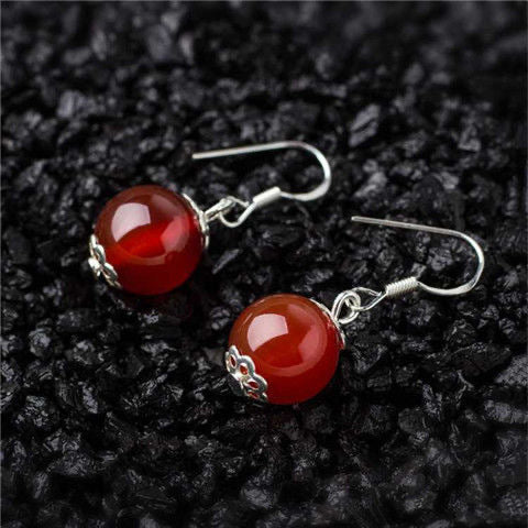 Green and Red Chalcedony Sterling Silver Ear Hook Earrings by Planderful Collection