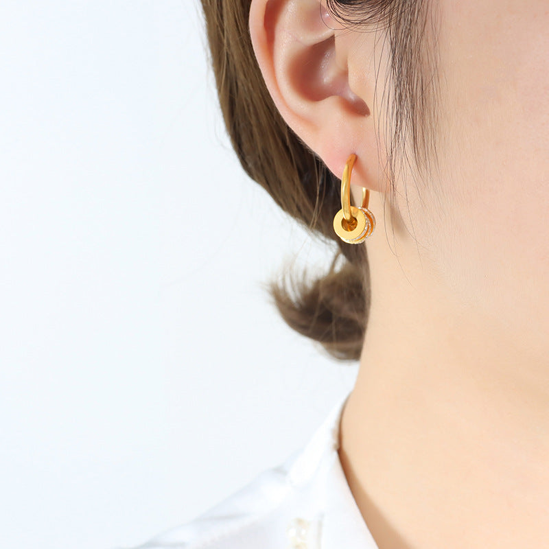Elegant Zircon Small Circle Earrings with Versatile Style and Delicate Design
