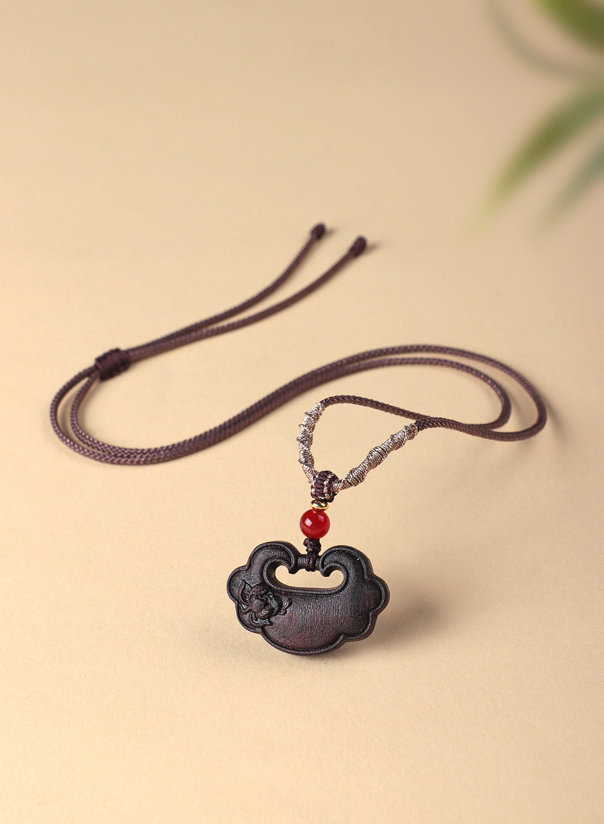Agate Agarwood Ruyi Lock Pendant Necklace