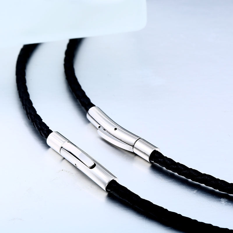 Version Of – Stainless Steel Spiral Buckle Leather Necklace – Men's Cowhide Rope