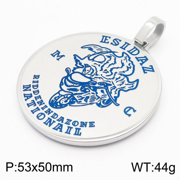 Punk-Inspired Engraved Reflective Blue Titanium Steel Necklace for Men by Planderful