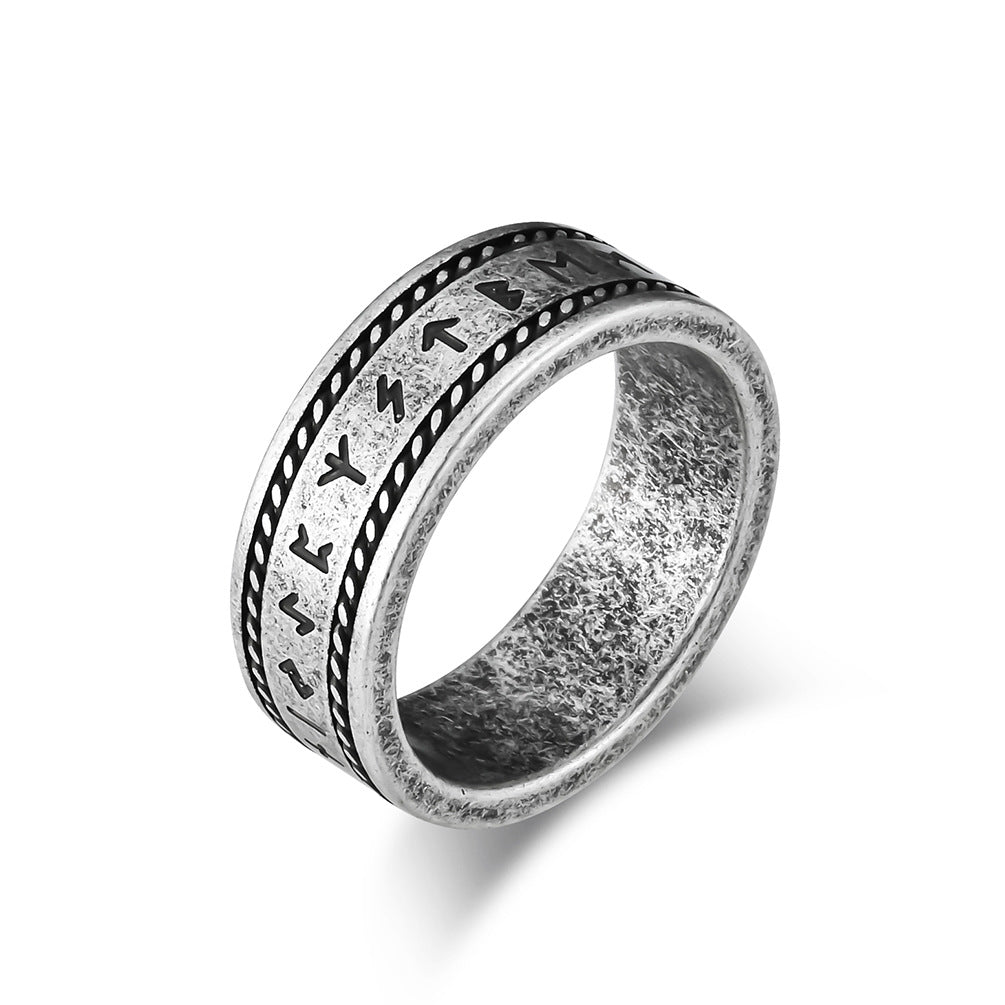 Vintage Nordic Viking Text Stainless Steel Ring for Men
