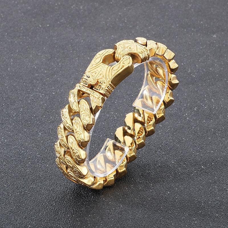 Planderful Mens Titanium Steel Bracelet Tang Grass Pattern