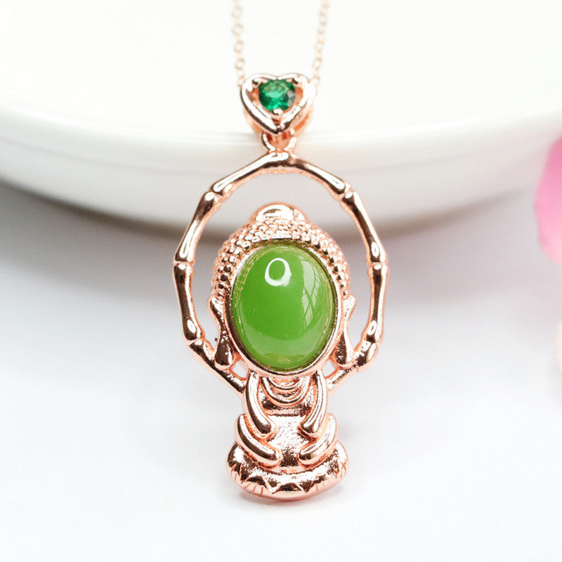 Oval Natural Hotan Jade Baby Buddha Necklace from Fortune's Favor Collection