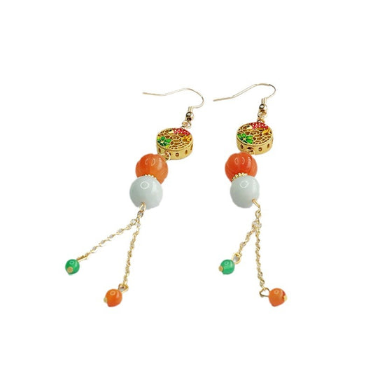 Jade Pumpkin Bead Earrings with Sterling Silver Earhooks from Fortune's Favor Collection