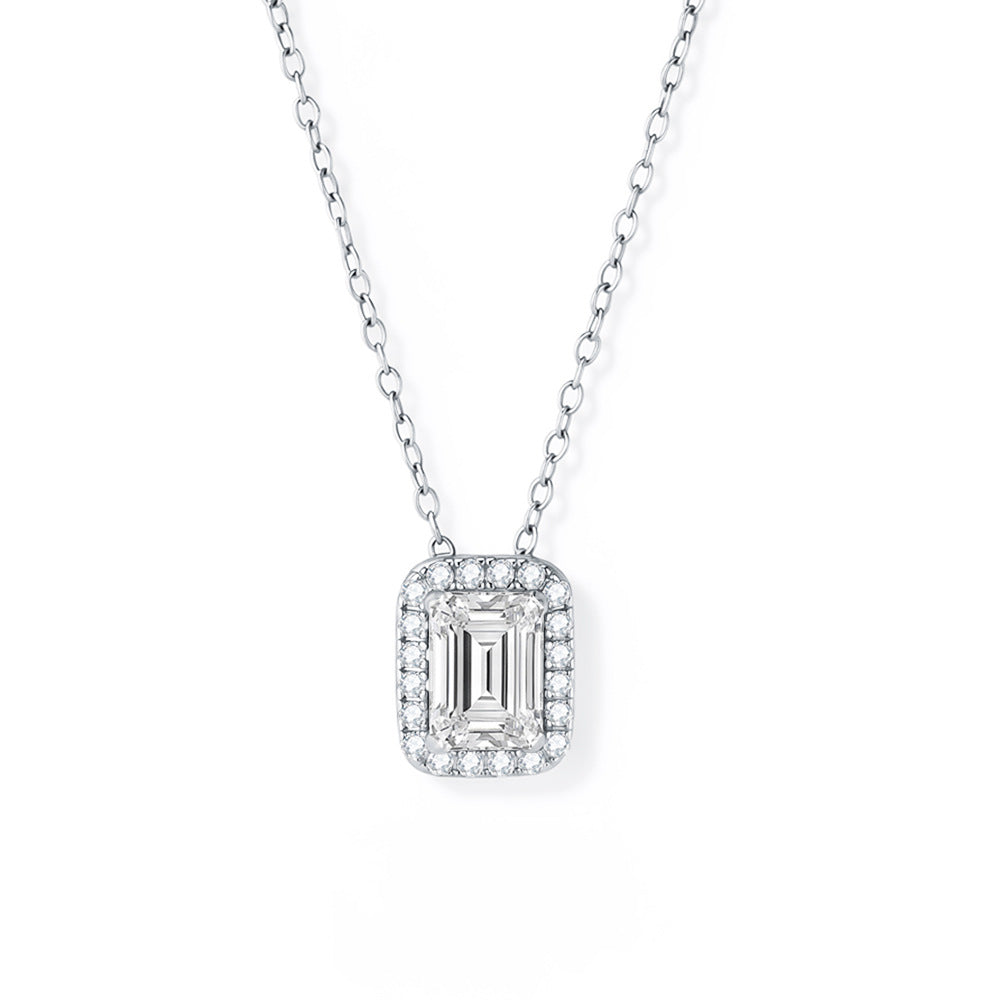 Zircon Sterling Silver Necklace Square Pendant
