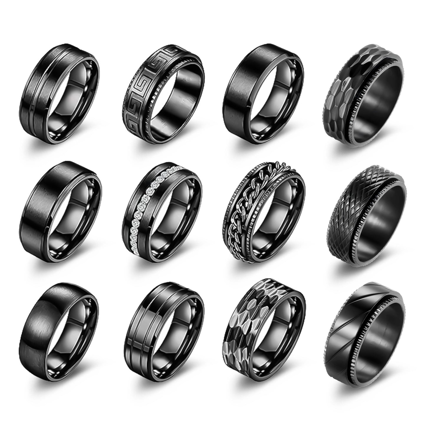 Planderful Collection Rotatable 8mm Titanium Steel Ring Set for Unisex Personalization and Protection