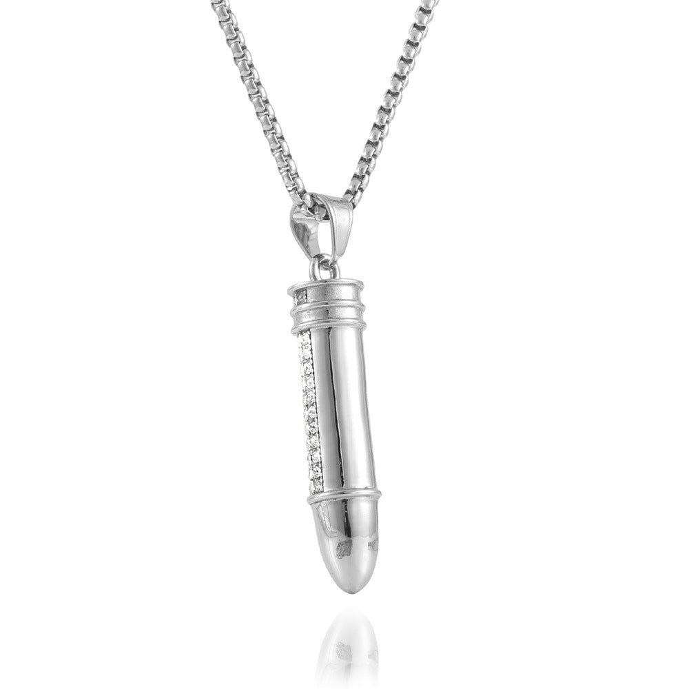 European And American Stainless Steel Bullet Pendant Necklace