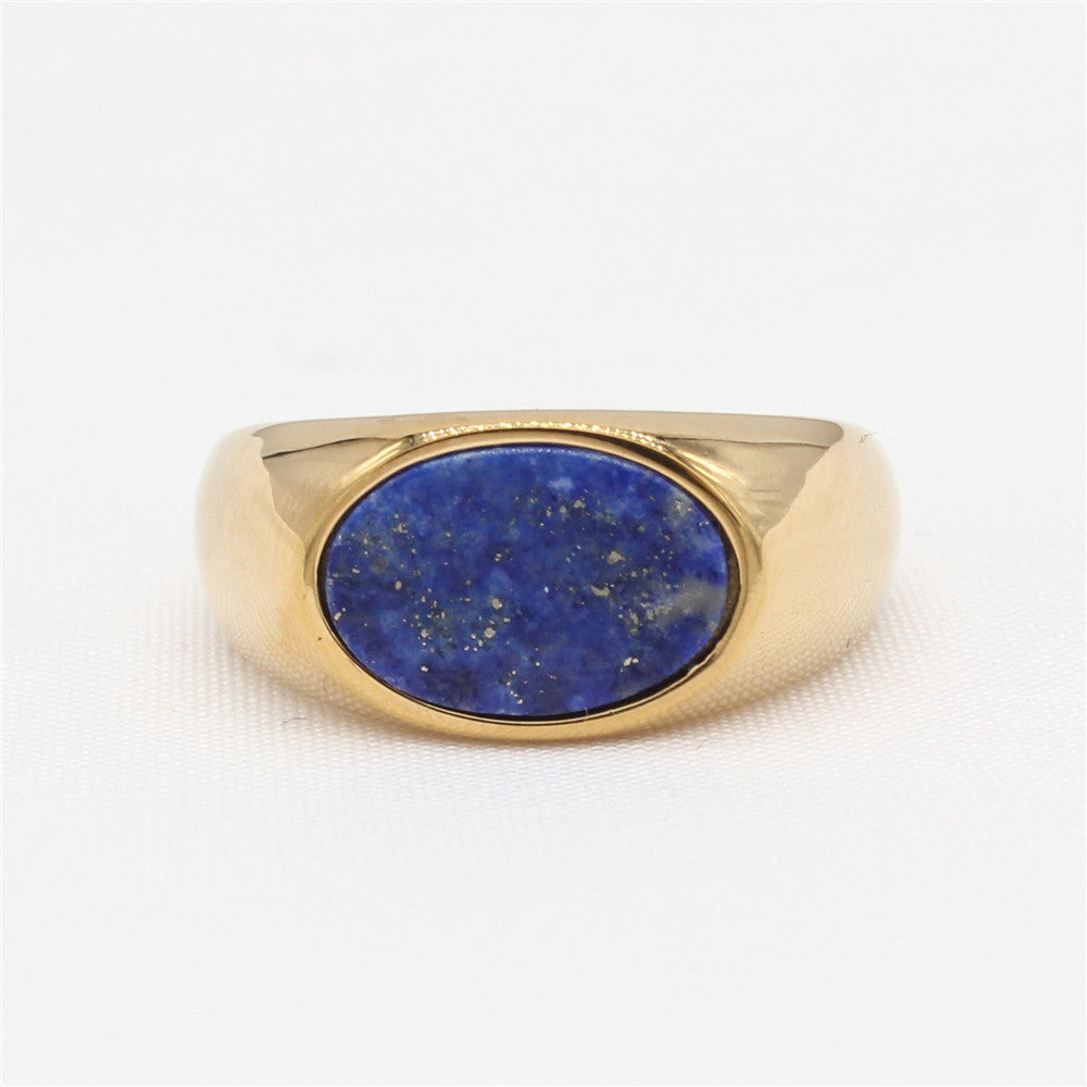 Planderful Titanium Steel Ring Unisex Oval Stone Elegant Everyday Genie Collection For Men And Women