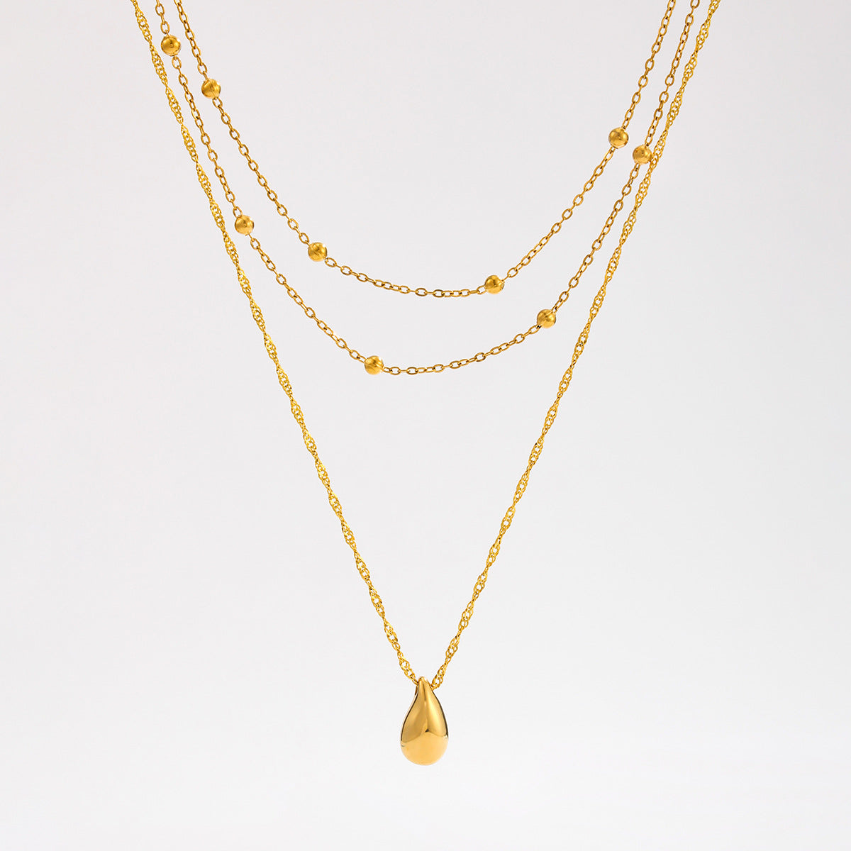 Stainless Steel Thin Cha Stacked With Water Drop Pendants Collarbone Cha Wind Necklace