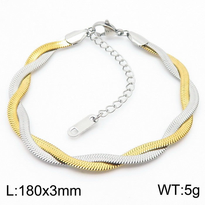 Trendy Adjustable Double Woven Chain Necklace And Bracelet