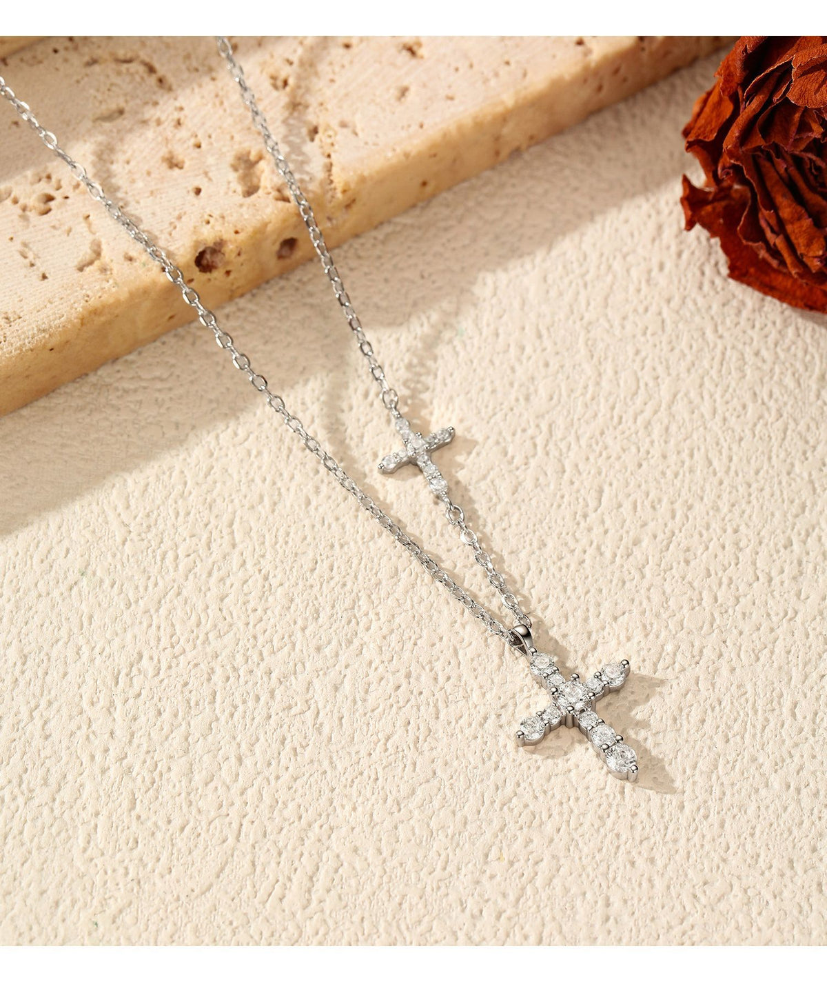 925 Sterling Silver Double Cross Moissanite Necklace