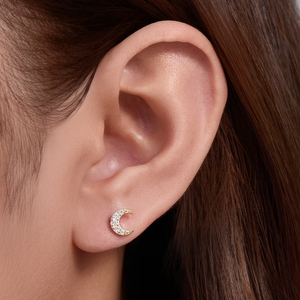 Planderful S925 Sterling Silver Moon Zircon Cartilage Spiral Ear Nails For Cartilage Piercing Lovers Everyday Wear