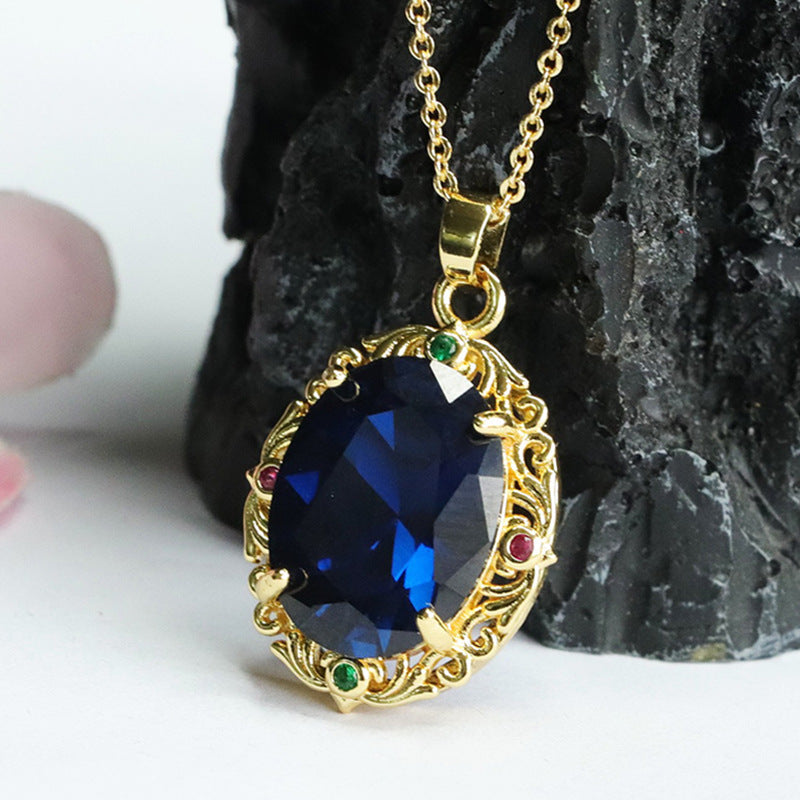Lab-Grown Blue Spinel Floral Leaf Pendant — No Chain