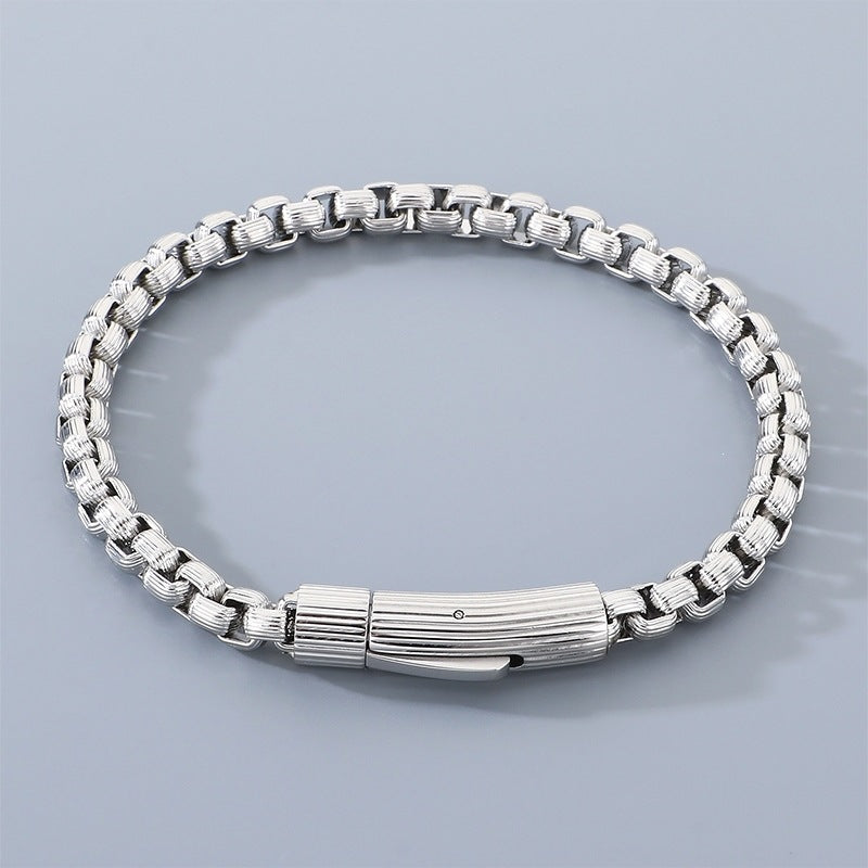 Wind Niche Design Stainless Steel Vertical Pattern Square Pearl Round Buckle Bracelet