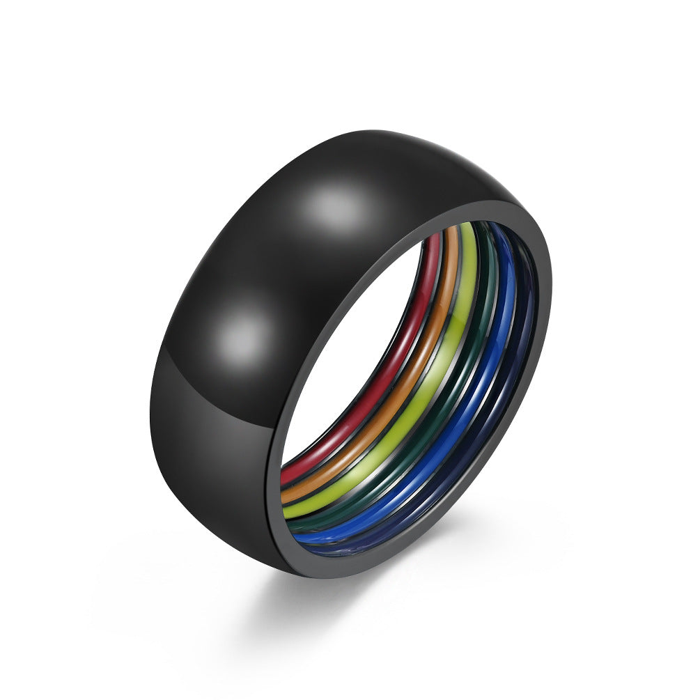Rainbow Element Striped Titanium Steel Ring for Men