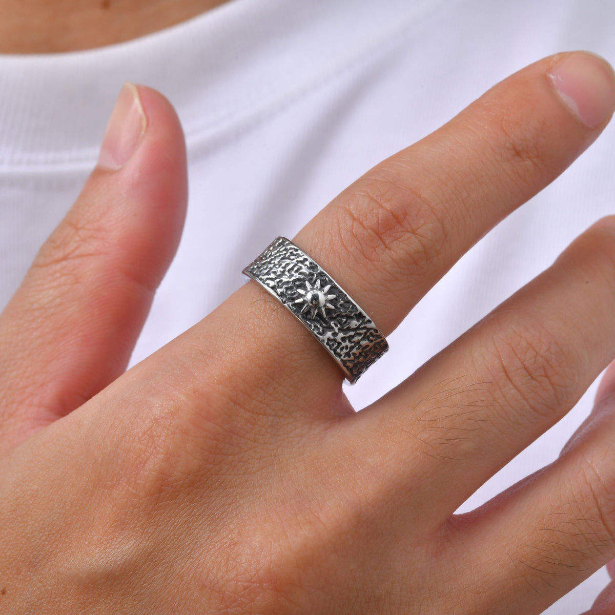 Concave-Convex Stainless Steel Sun Moon 8mm Ring